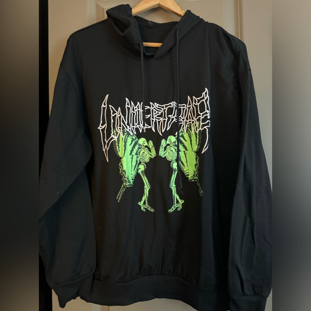 Black Hoodie with Green Skeleton Graphic